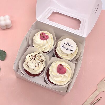 Капкейки с сердечками на день рождения в Cosmo Сakery по цене 1650 ₽