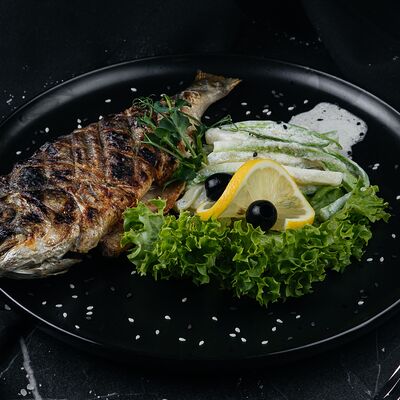Дорадо с цукини в сливочном соусе в ALEX ROYAL RESTAURANT по цене 1430 ₽