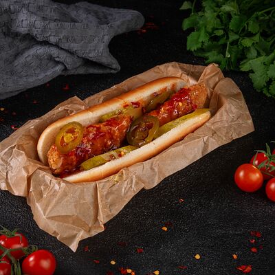 Хот-дог острый со стрипсами в Шурум Бурум по цене 240 ₽