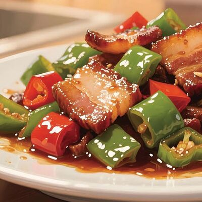 В8 Свинина с луком и острым перцем на сковородке в Charlie tea по цене 820 ₽