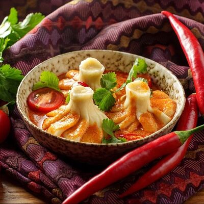 Хинкали с креветками в соусе Том ям в КинZa-Dза по цене 620 ₽