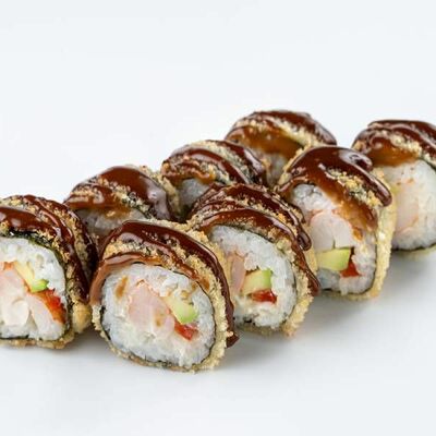Горячий ролл с креветками и ореховым соусом в Рыбамясо по цене 330 ₽