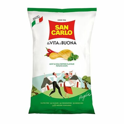 Чипсы картофельные San Carlo со вкусом мяты и острого перца Италия в Азбука Вкуса Экспресс Меню по цене 230 ₽