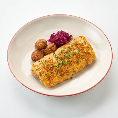 Свиные ребра с печеным картофелем, маринованной капустой и сырно-трюфельный глейз в Ketch Up по цене 1180 ₽