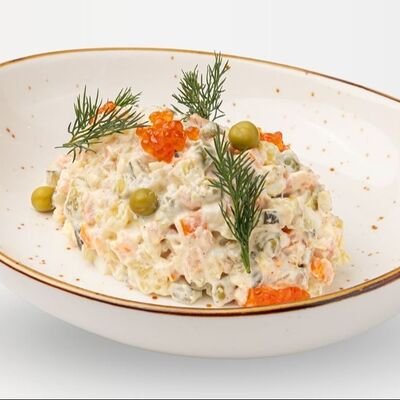 Оливье с семгой и красной икрой в CrepeCafe по цене 3540 ₸