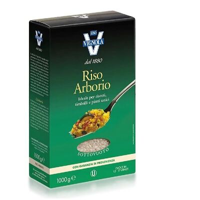 Рис Арборио Riso Vignola для ризотто, цельнозерновой, Италия, 1 кг в Стрит Фуд по цене 1520 ₽