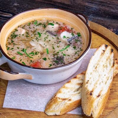 Уха из трёх видов рыб в The Kabak по цене 780 ₽