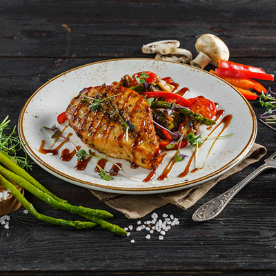 Стейк из семги с запеченными овощами в ИТЛЕ Стейк-кафе Halal по цене 1265