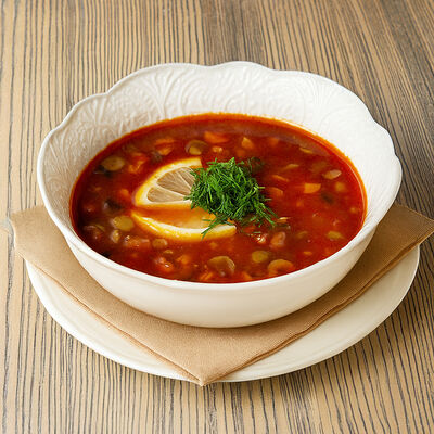 Солянка мясная с охотничьими колбасками в Онегин дача по цене 990 ₽