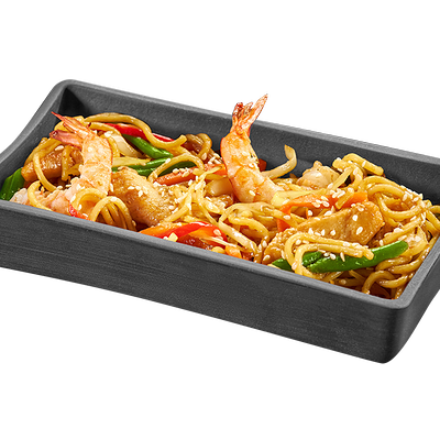 Лапша яичная с курицей и креветкой под соусом терияки в Суши Мастер по цене 289