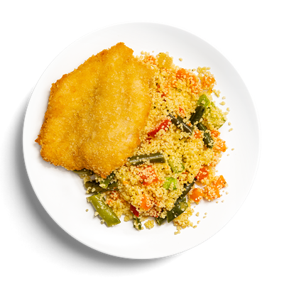 Куриный шницель и кускус с овощами в Кухня на районе по цене 305 ₽