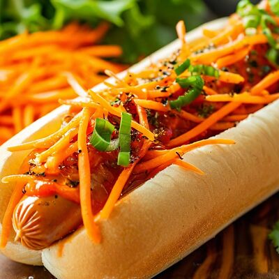 Хот-дог с сосиской и корейской морковью в Шаурма Топ по цене 217 ₽