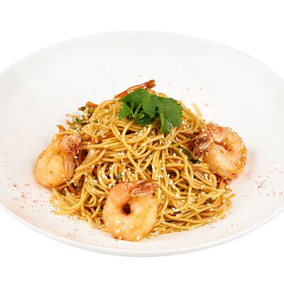 Яичная лапша с креветками в Том Ям бар по цене 890 ₽