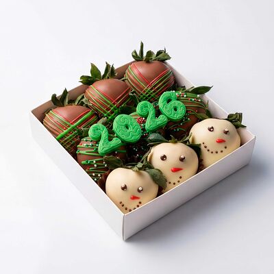  Коробка клубники в шоколаде Снеговики New 2026 S в Клубника в шоколаде VeryBerryLab по цене 4390 ₽