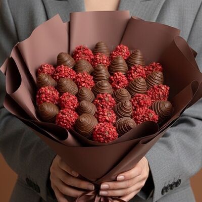 Букет Малиновый (36 шт.) в Luna-Клубника в шоколаде по цене 5990 ₽