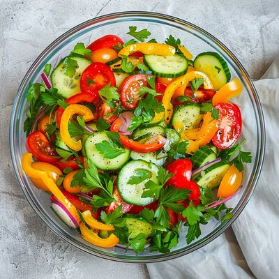 Салат из помидоров, огурцов и перца в Море обедов по цене 150 ₽