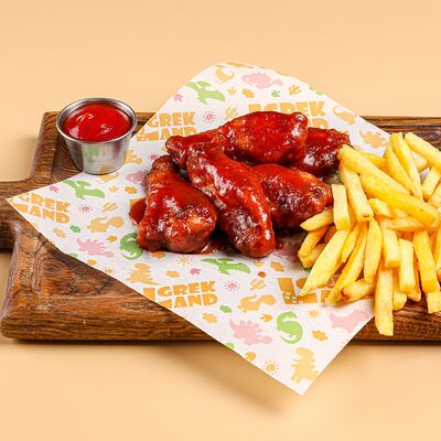Крылья Барбекю с картофелем фри и кетчупом в Семейный ресторан Mr Grek по цене 920 ₽