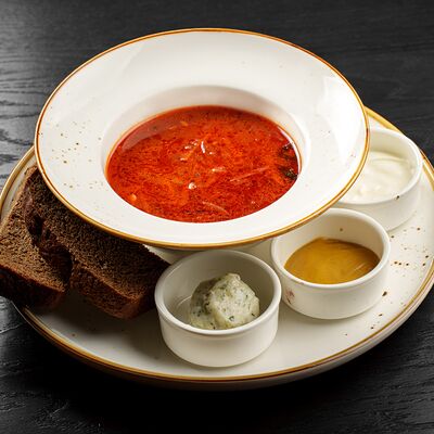 Борщ с мраморной говядиной в Бк первый по цене 540 ₽