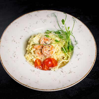 Паста с креветками в Баснями не кормим по цене 1120 ₽