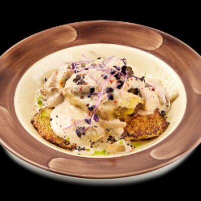 Бифштекс с драникамив Августин по цене 780 ₽