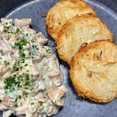 Драники с лисичками по-строгановски в Fish Point по цене 1350 ₽