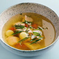 Уха с лососем и треской в Терраса