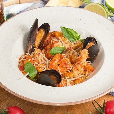 Ньокки с морепродуктами и томатами в Луиджи & Тосё по цене 439