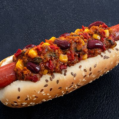 Чили кон карне хот-дог с альпийской колбаской в Stardogs по цене 489 ₽