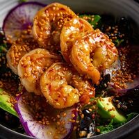 Салат с тигровыми креветками, древесные грибы в KOJI