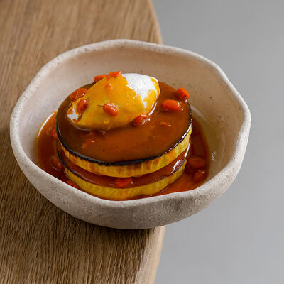 Оладьи из тыквы, финиковый крем, облепиха в Saray по цене 850 ₽