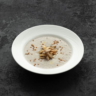 Грибной крем-суп капучино с вешенками и попкорном из гречи в Асъядор по цене 500 ₽