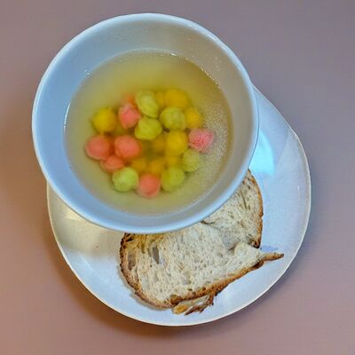 Супчик с цветными пельмешками из индейки в The art cafe по цене 450 ₽