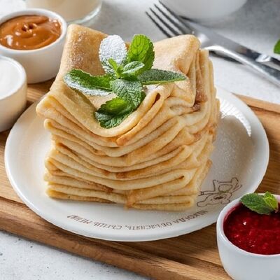 10 шт Блины со сметаной, сгущенным молоком и вареньем в АндерСон по цене 600 ₽