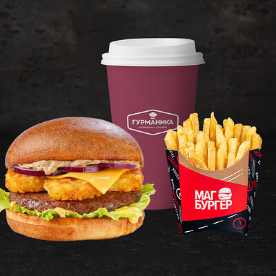 Комбо Деревенский бургер и горячий напиток в Магбургер & Братья Караваевы по цене 515