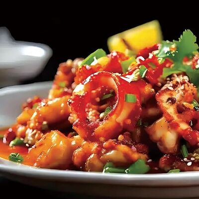 В31 Острые куриные желудки с кальмарами 辣爆鸡胗鱿鱼 в Charlie tea по цене 920 ₽