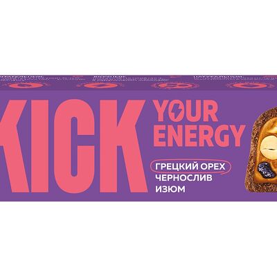 Батончик Kick Your Energy с изюмом и черносливом в карамельном шоколаде в Комод по цене 220 ₽