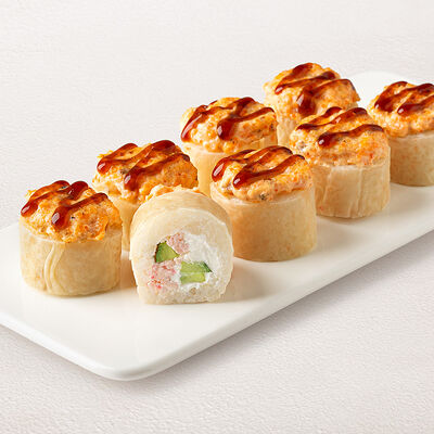 Спринг-ролл с угрем и лососем в Суши Wok по цене 659 ₽