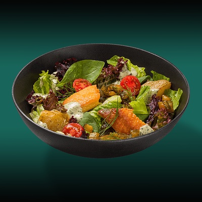 Салат с копченым палтусом и карамельными огурцами в Пицца Пи по цене 749 ₽