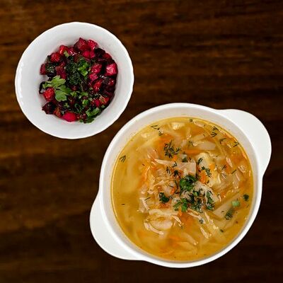 Суп и салат в Кафе на развилке по цене 404 ₽