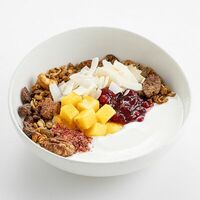 Ореховая гранола с греческим йогуртом, манго и брусникой в Nothing Fancy