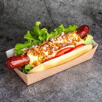 Хот-дог с луком кранч в Дарк лава