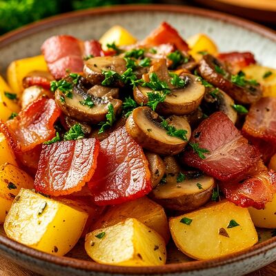 Жареный картофель с беконом и грибами в Gastrobar Лучшая еда с доставкой по городу по цене 450 ₽