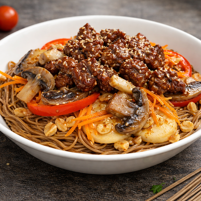 Лапша гречневая соба с овощами и говядиной в Портерная по цене 950 ₽