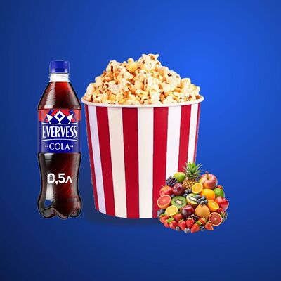 Попкорн Стандарт фруктовый и Evervess Кола 0,5 л в Рублион Синема по цене 499 ₽