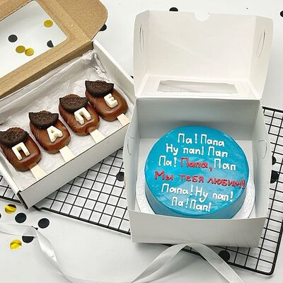 Бенто-торт Мы тебя любим и пирожные картошка папе на День отца в Cosmo Сakery по цене 4200 ₽