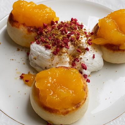 Сырники с манго и кокосовым муссом в ЗоЗо по цене 445 ₽