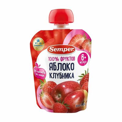 Пюре Яблоко, клубника с 6 месяцев, Semper, Испания в Азбука Вкуса Экспресс Меню по цене 118 ₽