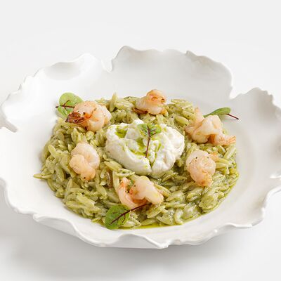 Паста орзо с креветками и соусом песто в Coffee Boom по цене 980 ₽