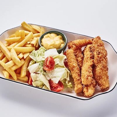 Курочка Кацу с фри и салатом в OmNomNom по цене 630 ₽