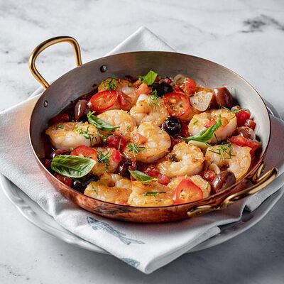 Креветки Aglio e olio с томатами в Рыба моя по цене 1550 ₽